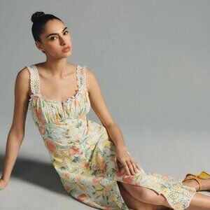 Anthropologie orange yellow fruit eyelet ruffle sleeveless prairie dress NWT